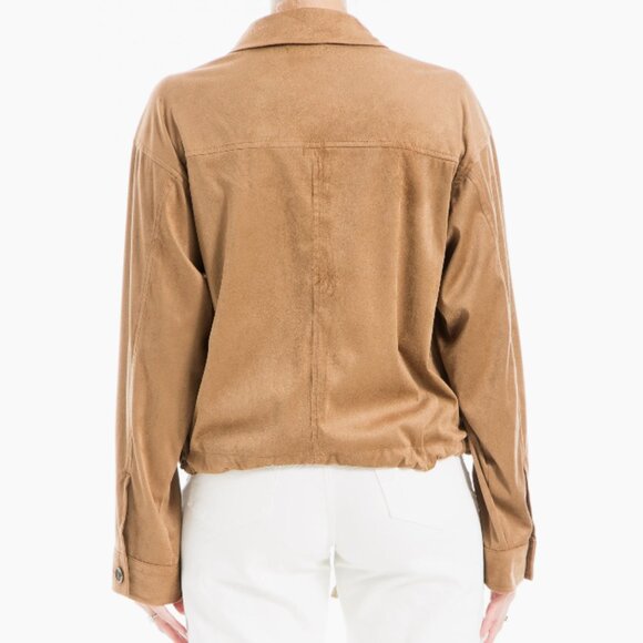 MAX STUDIO Faux Suede Bomber Jacket Vicuna (Camel Tan Color) SZ LARGE NEW - Picture 2 of 8